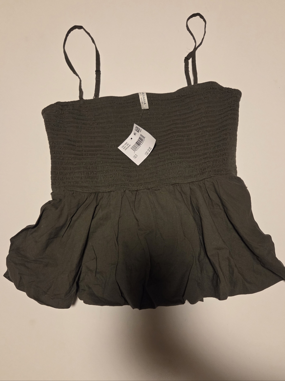 American Eagle AE Sunchaser Babydoll (Peplum) Smocked Tank Top Olive Green Small